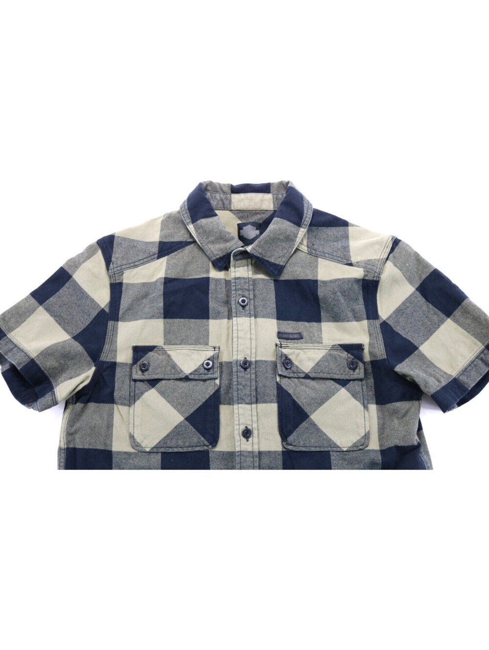 harley davidson shirt M SLIM black gray flannel SS button short sleeve checked